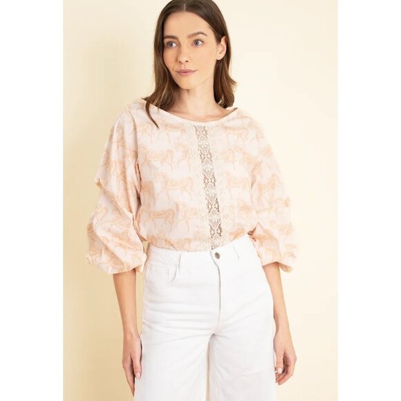 Women's - Ronner Evelyn Blossomare Horse Print Blouse, Size XL - Picture 2 of 12